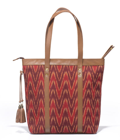 Shoppers Bag - Red Ikat - October Jaipur