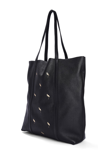 Leather Tote Black- Flamingo - October Jaipur