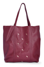 Load image into Gallery viewer, Leather Tote Maroon- Flamingo - October Jaipur