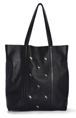 Load image into Gallery viewer, Leather Tote Black- Flamingo - October Jaipur