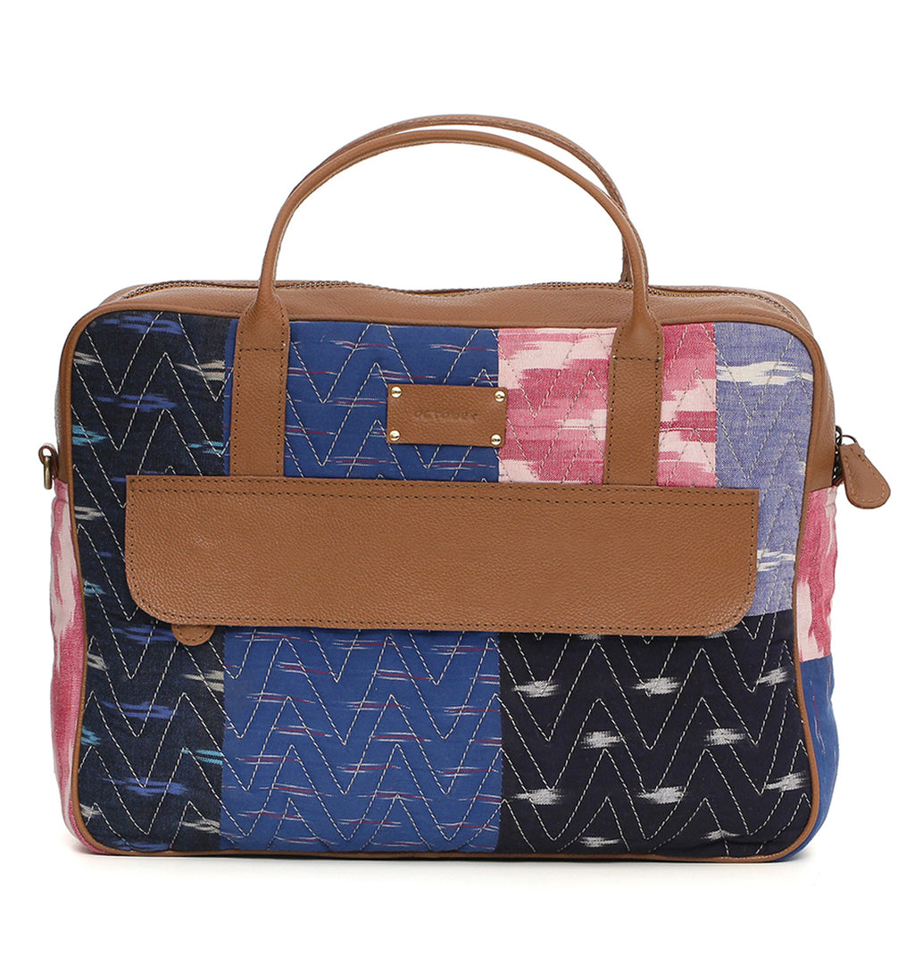 Patchwork Ikat Leather Briefcase - October Jaipur