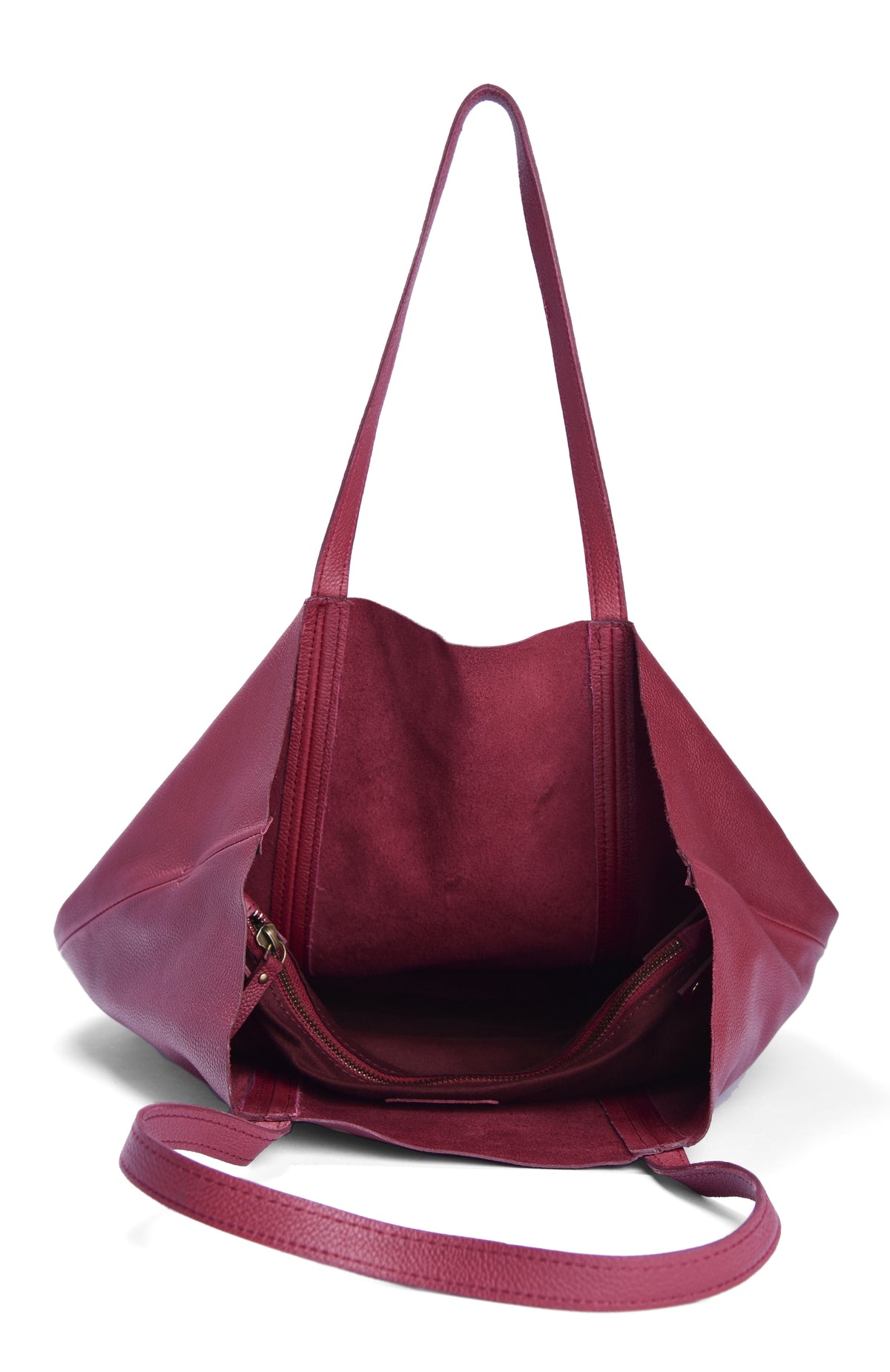 Leather Tote Maroon- Flamingo - October Jaipur