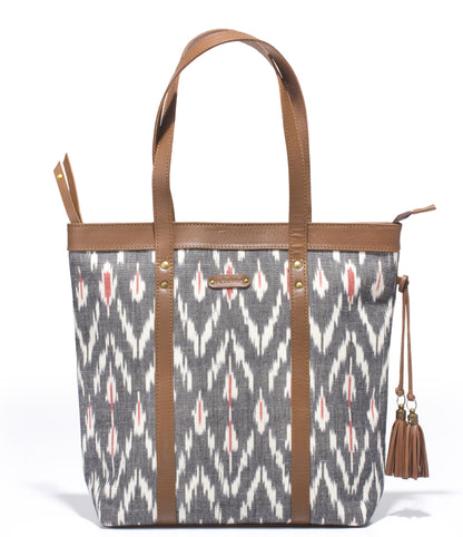 Shoppers Bag- Grey Ikat - October Jaipur