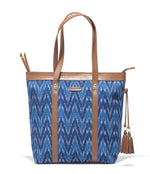 Load image into Gallery viewer, Shoppers Bag - Blue Ikat Durrie - October Jaipur
