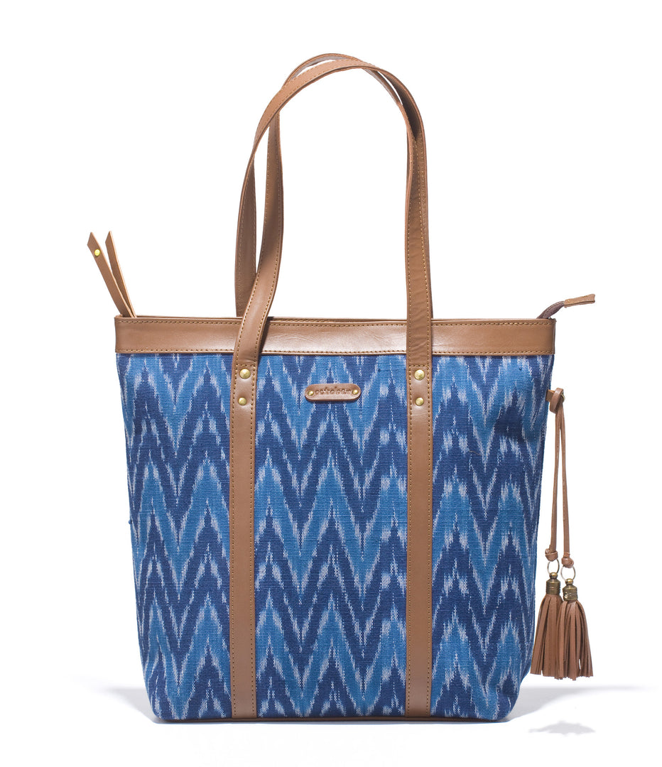 Shoppers Bag - Blue Ikat Durrie - October Jaipur