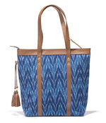 Load image into Gallery viewer, Shoppers Bag - Blue Ikat Durrie - October Jaipur