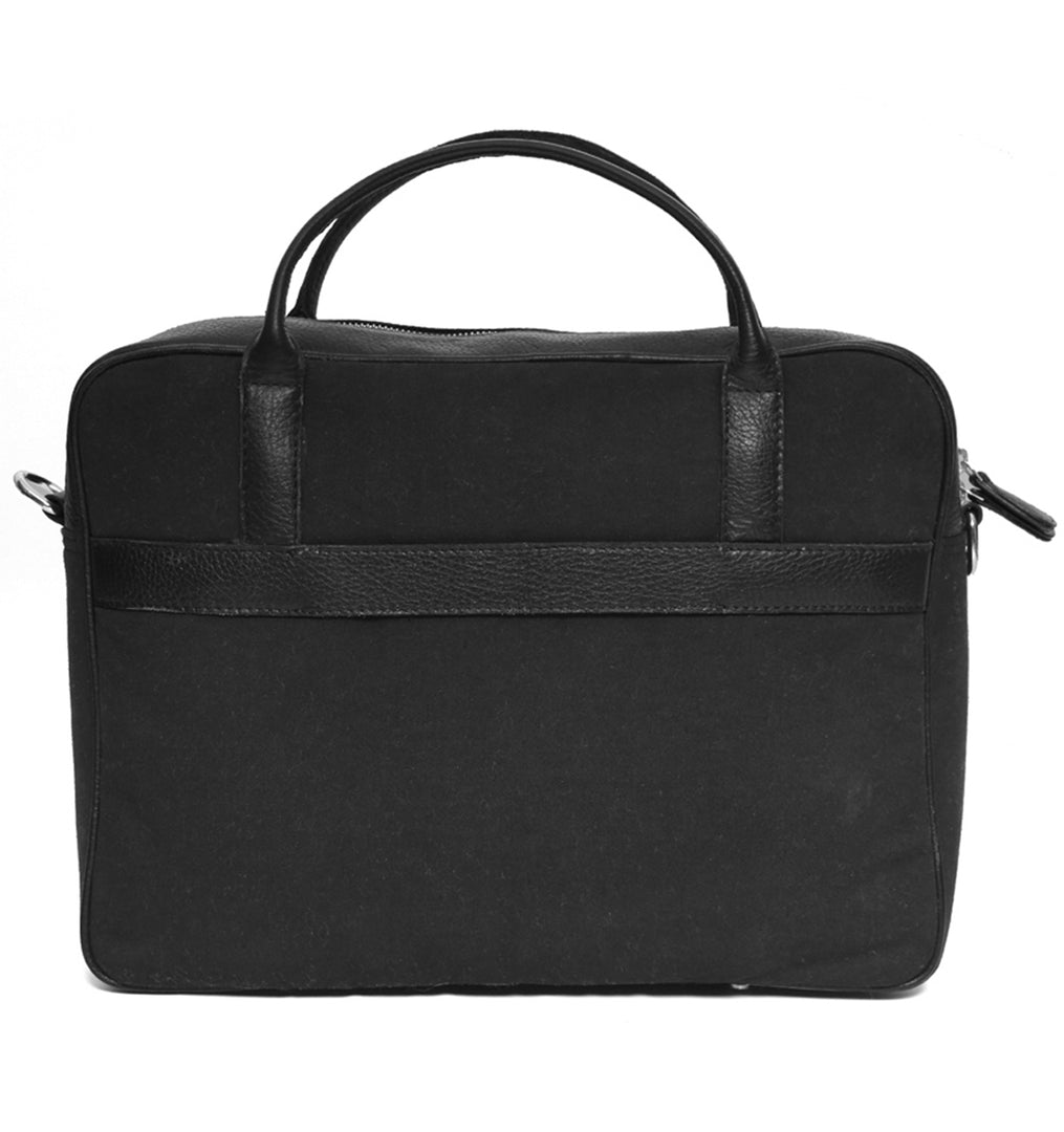 Black Canvas Leather Briefcase - October Jaipur