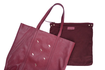 Leather Tote Maroon- Flamingo - October Jaipur