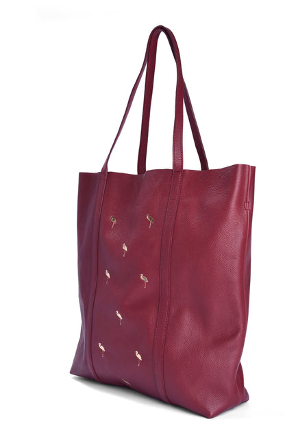Leather Tote Maroon- Flamingo - October Jaipur