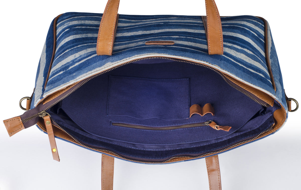 Office Handbag- Indigo Stripe - October Jaipur