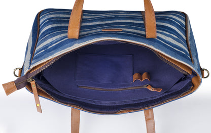 Office Handbag- Indigo Stripe - October Jaipur