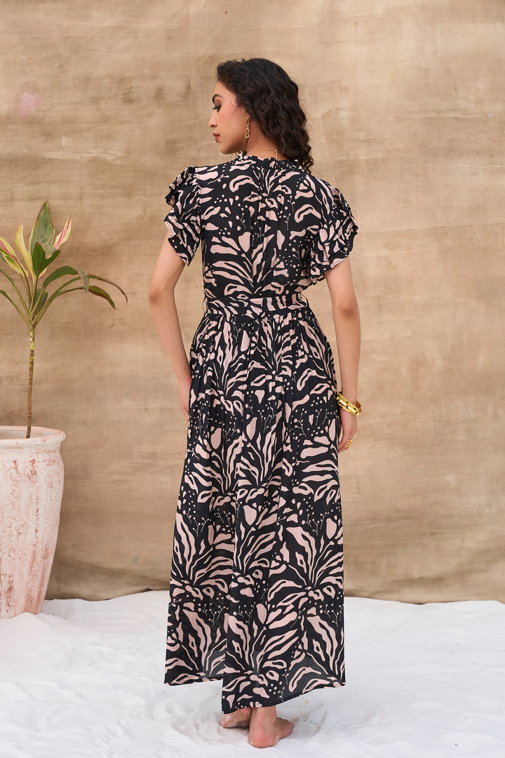 COCKTAIL RUFFLE DRESS-BLACK