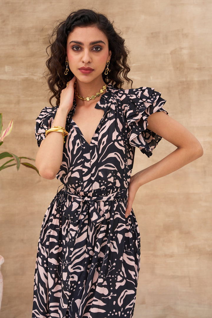 COCKTAIL RUFFLE DRESS-BLACK