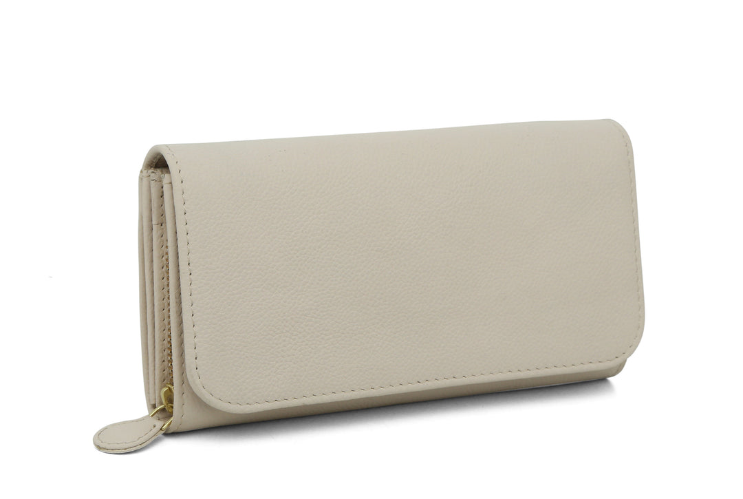 Bi Fold Leather Wallet - Pearl - October Jaipur