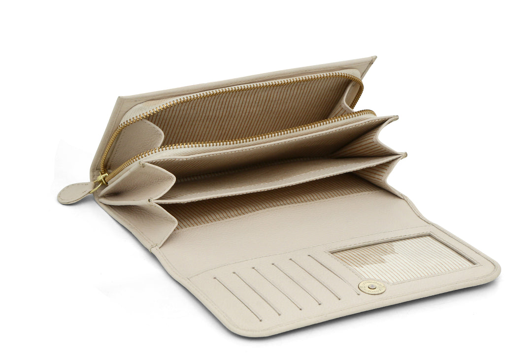 Bi Fold Leather Wallet - Pearl - October Jaipur