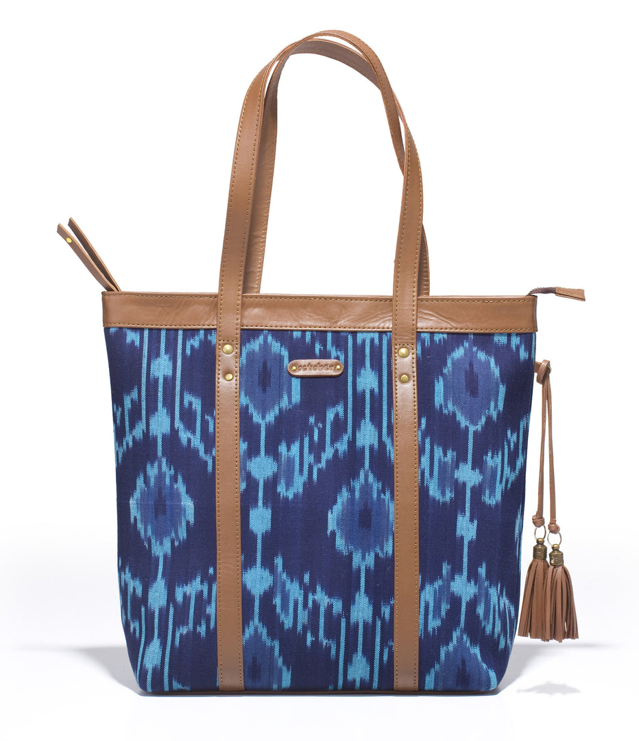 Shoppers Bag- Blue Ikat - October Jaipur