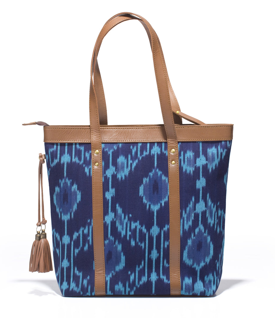 Shoppers Bag- Blue Ikat - October Jaipur