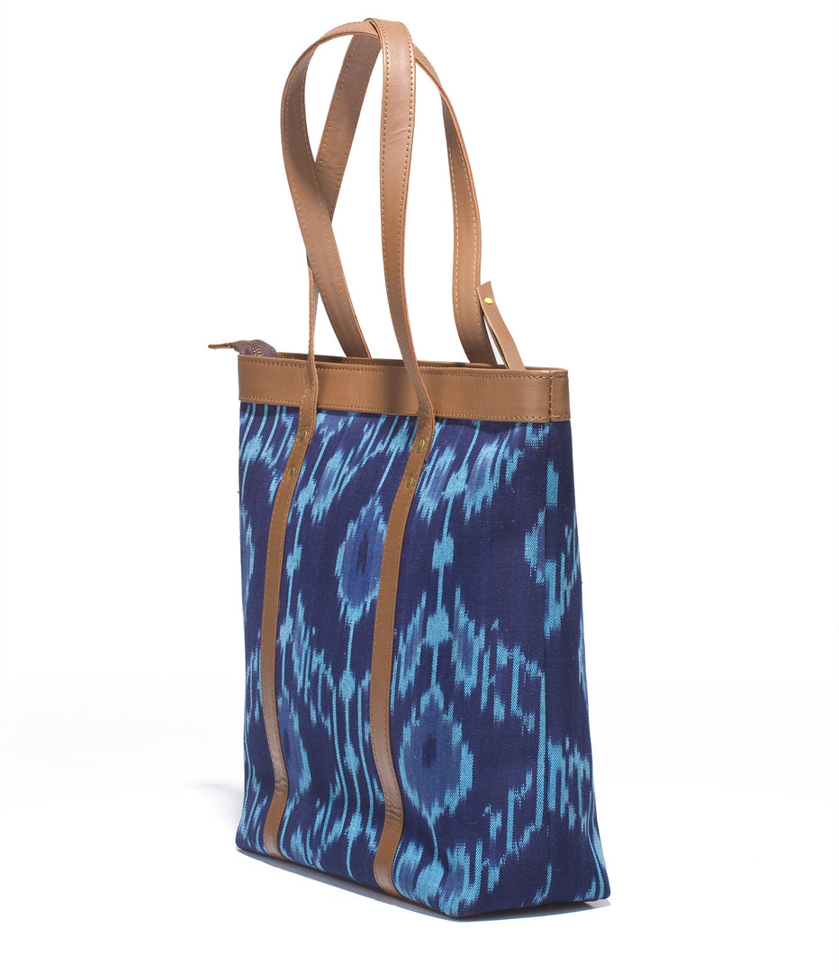 Shoppers Bag- Blue Ikat - October Jaipur